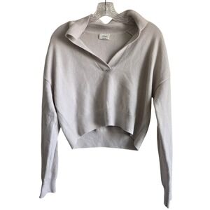 Wilfred S Cropped Wool Polo Sweater Womens Gray Excellent V-Neck Knit 112647
